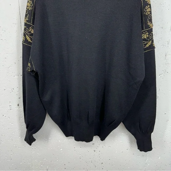 Vintage David Meister Large Wool Blend Black Metallic Gold Turtleneck Sweater - Picture 9 of 15